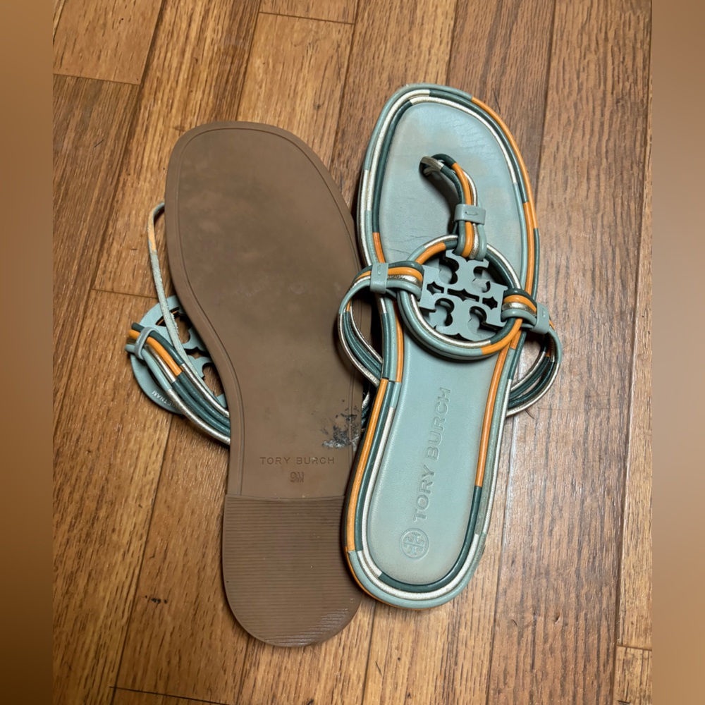 Tory Burch Gray and Orange Slide Sandals - Picture 5 of 5